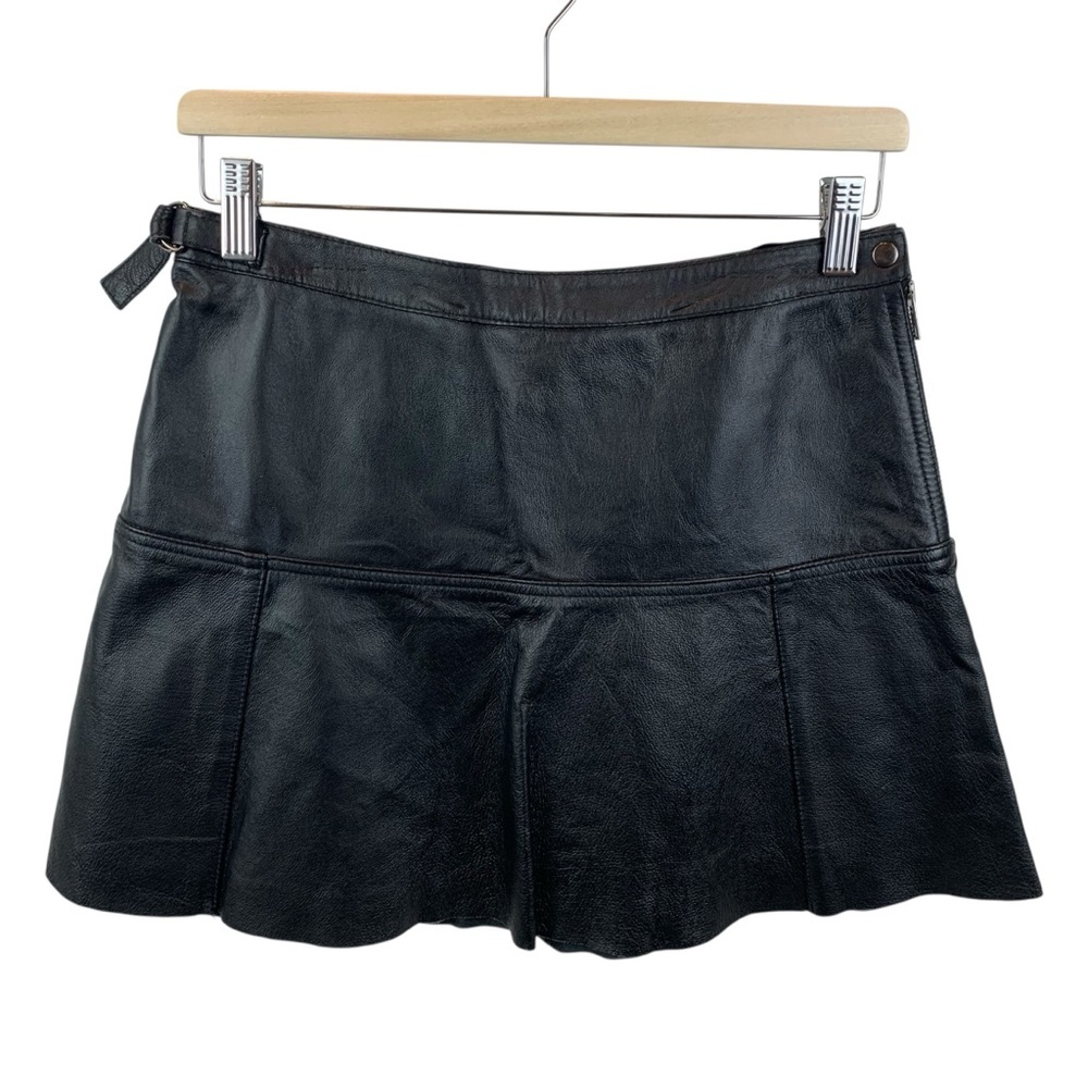 Vintage Newport News Black Leather Mini Skirt sz 4 Flared A-Line Cheerleader Y2K